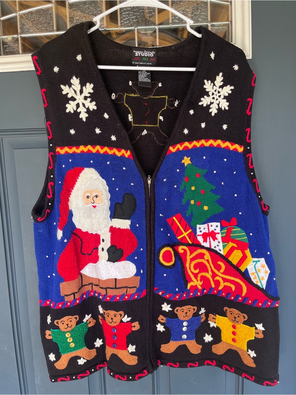 Designers Originals Christmas Zip-Up Sweater Vest in Black, Blue, Red, Green